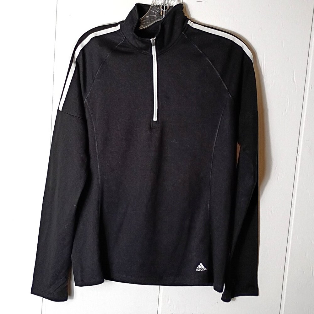Adidas Golf Womens Medium Black White Striped Long Sleeve 1/2 Zip Pullover Top